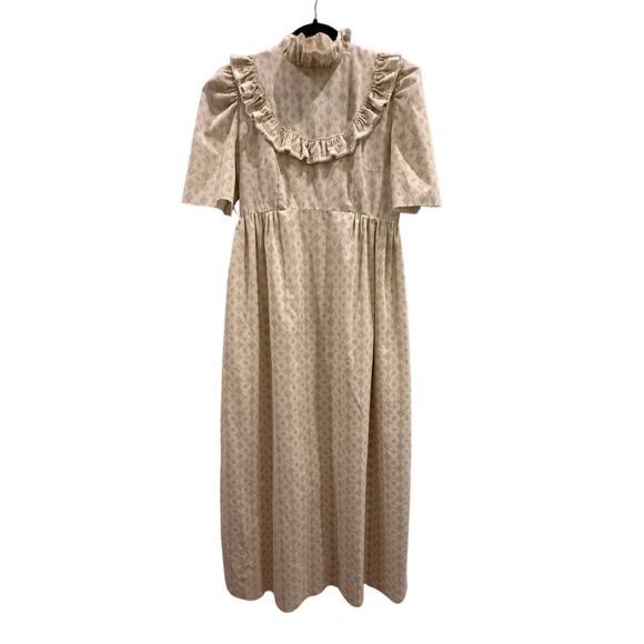 None Dresses & Skirts - VTG 1940s Ruffle Dress Waisted Half Sleeve Lace Fabric Back Zip Closure